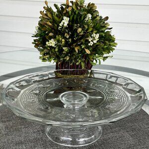 Vintage 12" Cake Pedestal  Savannah Clear Floral Vine Motif by Anchor Hocking